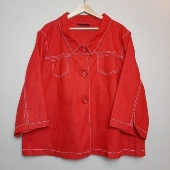 PENNINGTONS / Red Light Coat Shacket 3/4 Sleeve PLUS Sz 26 - Picture 2 of 7